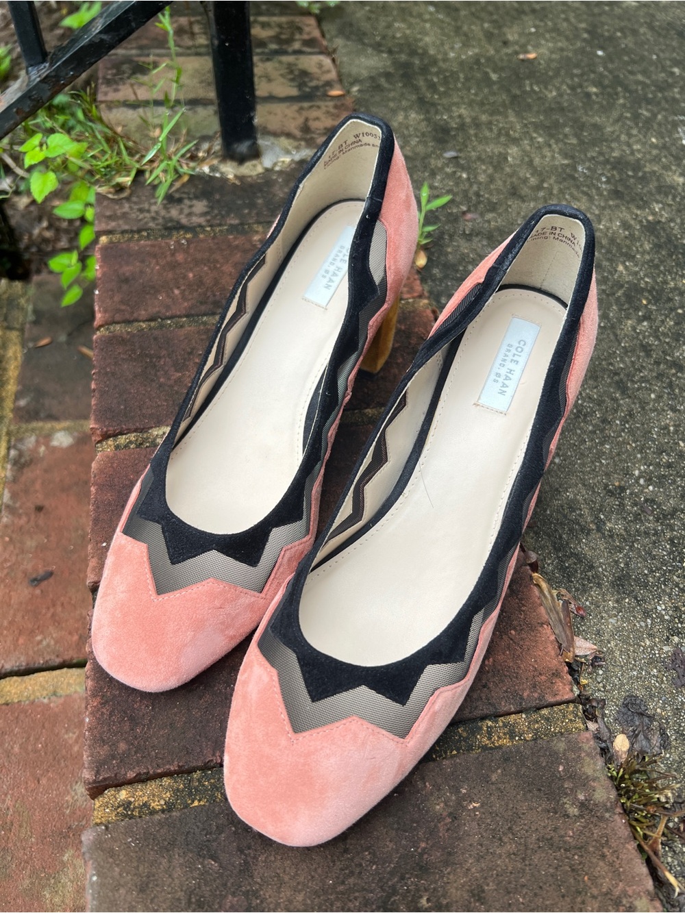Cole Haan Pink Suede Zigzag Trim Ballet Flats